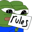 a green frog is holding a sign that says rules .