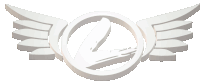 a white logo with wings and the letter l in the middle