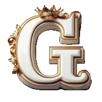 a white letter g with a gold crown on top