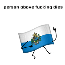 a person above fucking dies poster with a blue white and gold flag