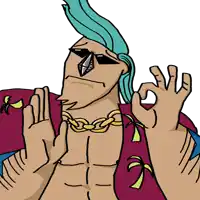 a drawing of franky from one piece giving a thumbs up