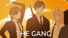 a group of anime characters are standing next to each other with the words the gang written above them