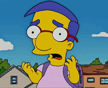 a cartoon character with glasses and a backpack looks surprised