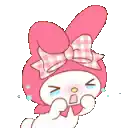 a cartoon of a pink bunny with a bow on its head crying .