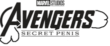 the logo for the avengers secret penis is black and white