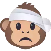 a monkey with a bandage on its head looks sad