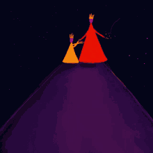 a cartoon drawing of two people standing on top of a hill