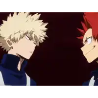 katsuki and kirishima are looking at each other in a close up of their faces