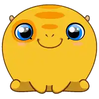 a yellow cartoon character with big blue eyes and a smiling face