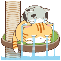 a cartoon cat is crying while sitting on a ledge