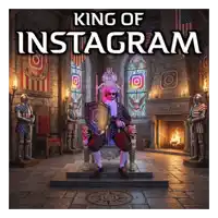 a poster for king of instagram shows a man sitting on a throne holding a shield