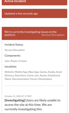 a screenshot of a web page that says " we 're currently investigating issues on the service disruption platform "