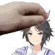 a hand is putting a donut on a girl 's head in a pixel art .
