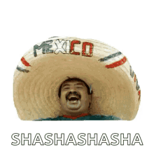 a man wearing a sombrero with the word mexico on it