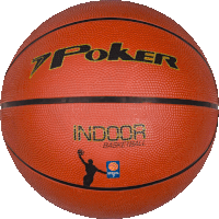 a poker indoor basketball with a basketball player on the side