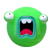 a green cartoon character with a big mouth