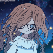 a drawing of a girl wearing glasses with the watermark @ enkeng1222