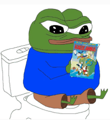 a cartoon of a frog sitting on a toilet reading a book called katie anne