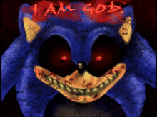 a painting of a sonic the hedgehog with the words i am god on it