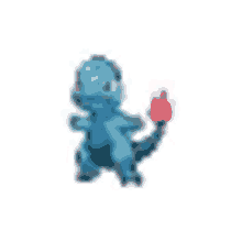 a pixel art of a blue pokemon with a red tail on a white background .