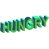 the word hungry is written in green and blue letters