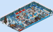 an isometric view of a store with a christmas tree