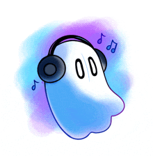 a cartoon ghost wearing headphones with the number 00 on its face