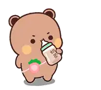 a cartoon bear is holding a straw and a bottle of milk with chinese writing on it
