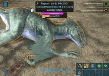 a screenshot of a video game shows a raptor with a lv 8