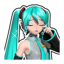 a sticker of hatsune miku covering her eyes with her hand