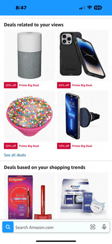 a screenshot of amazon.com showing deals related to your views and deals based on your shopping trends