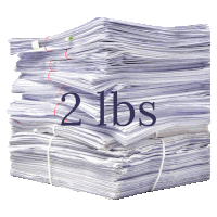 a stack of papers with the number 2 lbs written on them