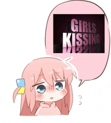 a girl with a speech bubble that says girls kissing on it