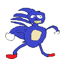 a drawing of sonic the hedgehog with red feet