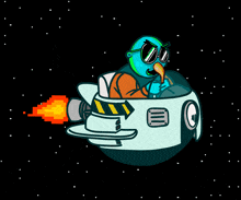 a cartoon of a bird in a space ship