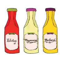 a drawing of ketchup mayonnaise and mustard