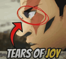 a picture of a man with the words tears of joy written on it