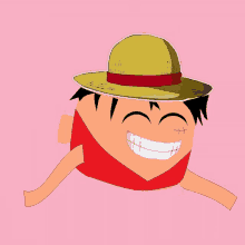 a cartoon character wearing a straw hat and red shirt