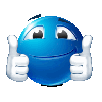 a blue smiley face gives two thumbs up