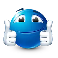 a blue smiley face gives two thumbs up