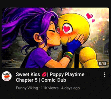 a video of a girl kissing a poppy playtime character