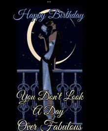 a birthday card with a woman in a white dress