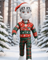 a cartoon character wearing a santa hat and glasses