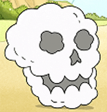 a cartoon drawing of a cloud with a skull on it 's face .