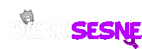 a purple and white logo for dunk sesne with a shield on top