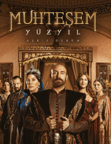 a poster for muhtesem yüzyil shows a group of people posing for a picture