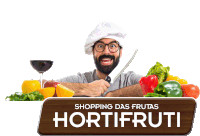 a man in a chef 's hat is holding a knife over a sign that says hortifruti