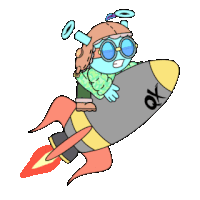 a cartoon character is riding a rocket that says ox