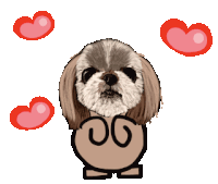 a cartoon drawing of a dog with hearts around him