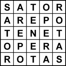 a black and white logo with the words sator arepo tenet opera rotas .